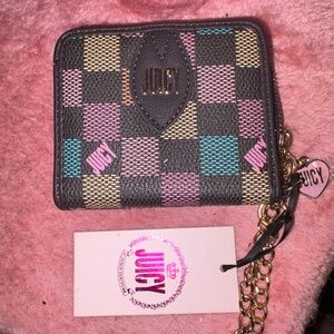 Juicy Couture Checkered Wallet in Black, Pink, and Gold. New with tags NWT